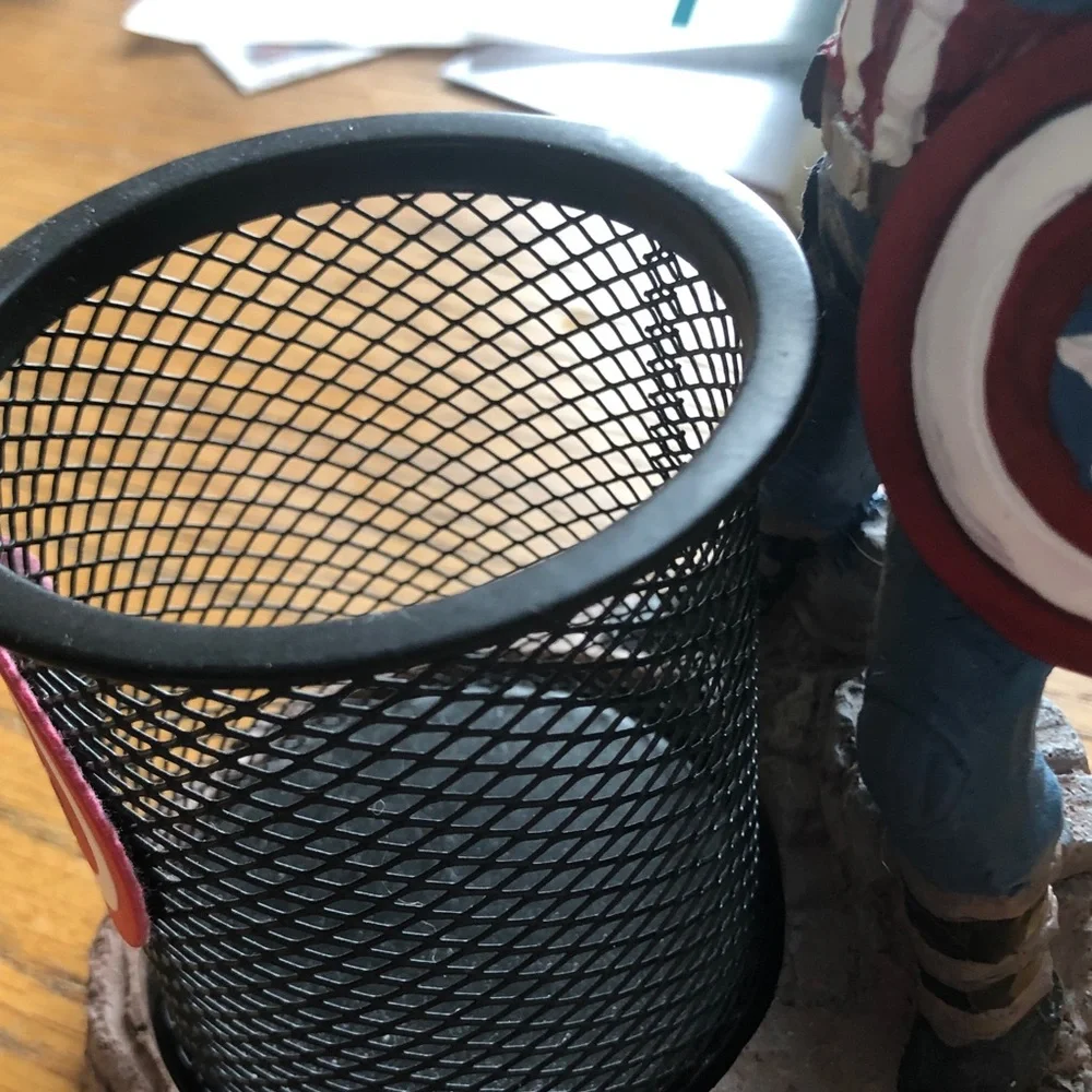 Black Mesh Pen Cup with Figurine Accent